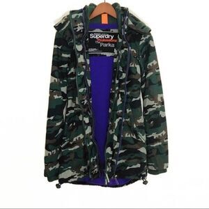 Superdry Camo Faux Fur Hooded Parka Jacket XS Women's Winter Coat Cold Weather